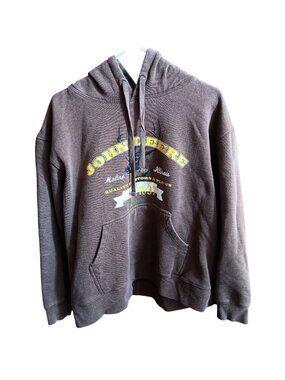 XL John Deere Brown Pullover Hoodie Kangaroo Pocket Drawstring Hood Farmer